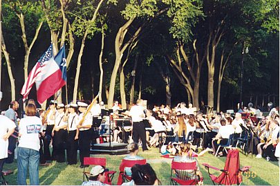 View of Color Guard and the Austin Symphonic Band
