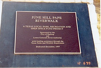 Plaque honoring June Hill Pape at Ferry Park