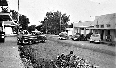 Street widening of Main Street in downtown Bastrop (facing south) in the early 1950's